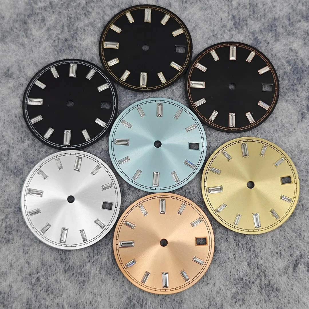 Tandorio Watches Watch Dial Stone Diamond Nail Sunburst Watch Faces No Luminous Accessory Suitable for NH35 / NH36 Movement 14:350686#Gold 28.5 mm kol saati