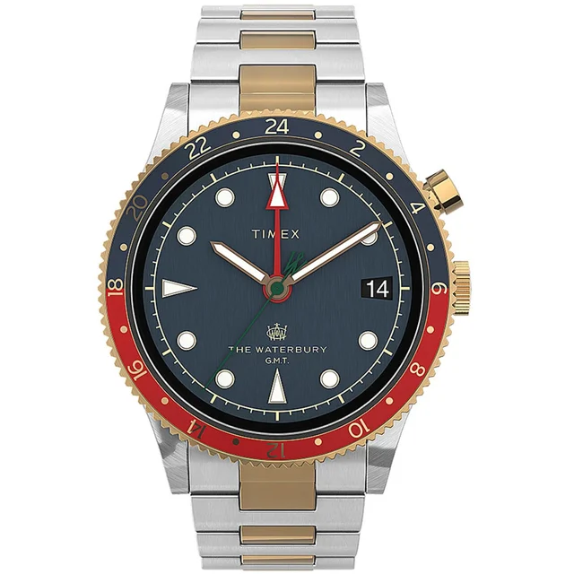 Timex Waterbury Dual-Time GMT Quartz Watch with Blue Dial #TW2U90600VQ kol saati