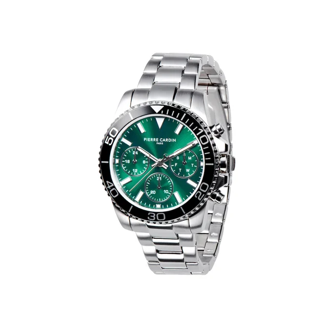 NATION Posh Multifunction watch with Green Dial and Black bezel with a Metal Links Strap C