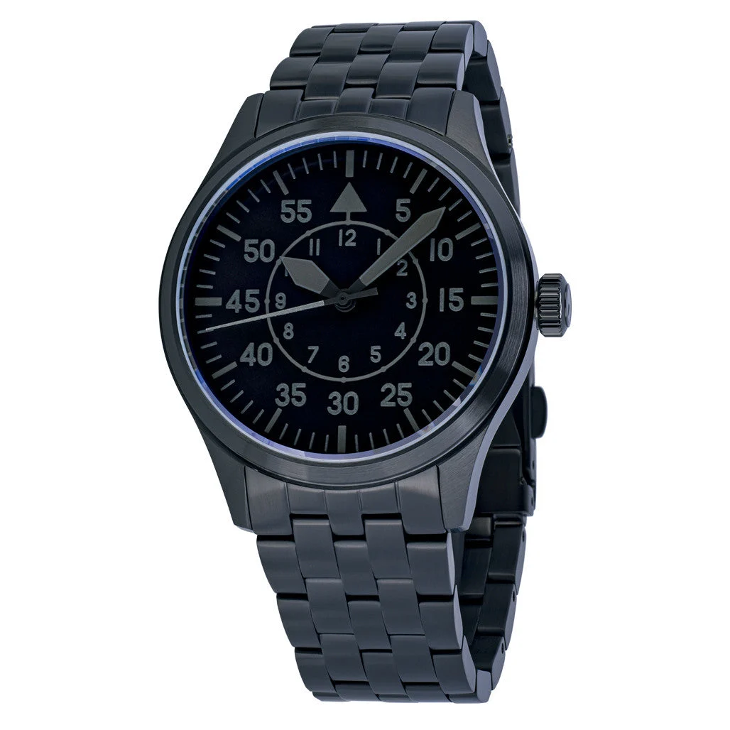 Islander Black IP Pilot Watch with Ghost Dial #ISL-230 39 mm kol saati