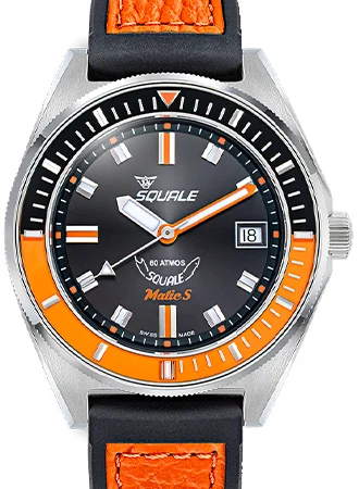 Squale Matic S Orange HydroLeather MATICBKOBK.RLOR/SQ 37.8 mm kol saati