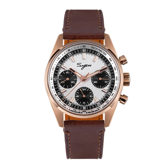 Sugess Chronograph Rose Gold Panda Dial Rose Leather Strap S465 Chronograph Rose Gold Pand