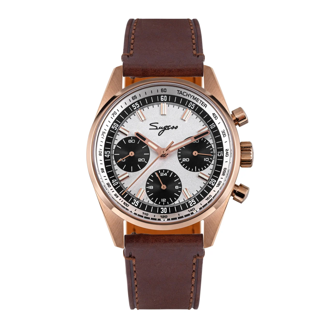 Sugess Chronograph Rose Gold Panda Dial Rose Leather Strap S465 Chronograph Rose Gold Panda Dial Rose Leather Strap 38 mm kol saati