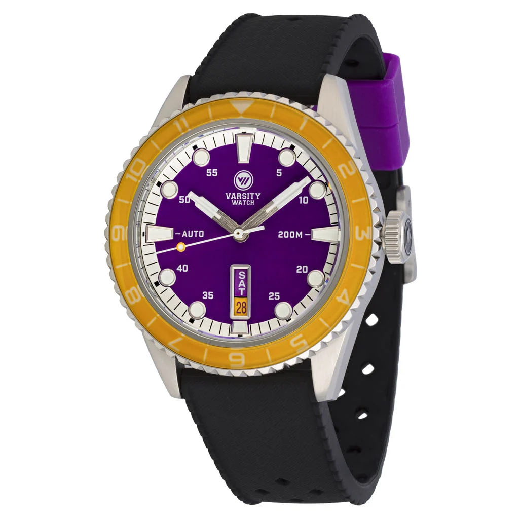 Varsity Watch Varsity Automatic Watch with Purple Dial and Yellow Accents #VW-07 47 mm kol saati