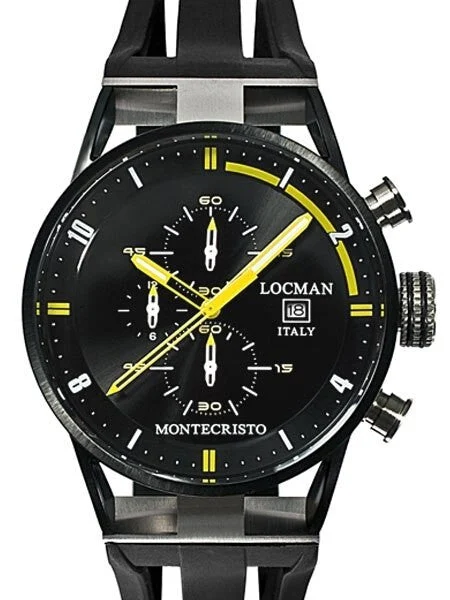 Locman Montecristo 100 Meter Quartz Chronograph Watch with Black PVD 44mm Case #0510BKBKFYL0GOK 44 mm kol saati
