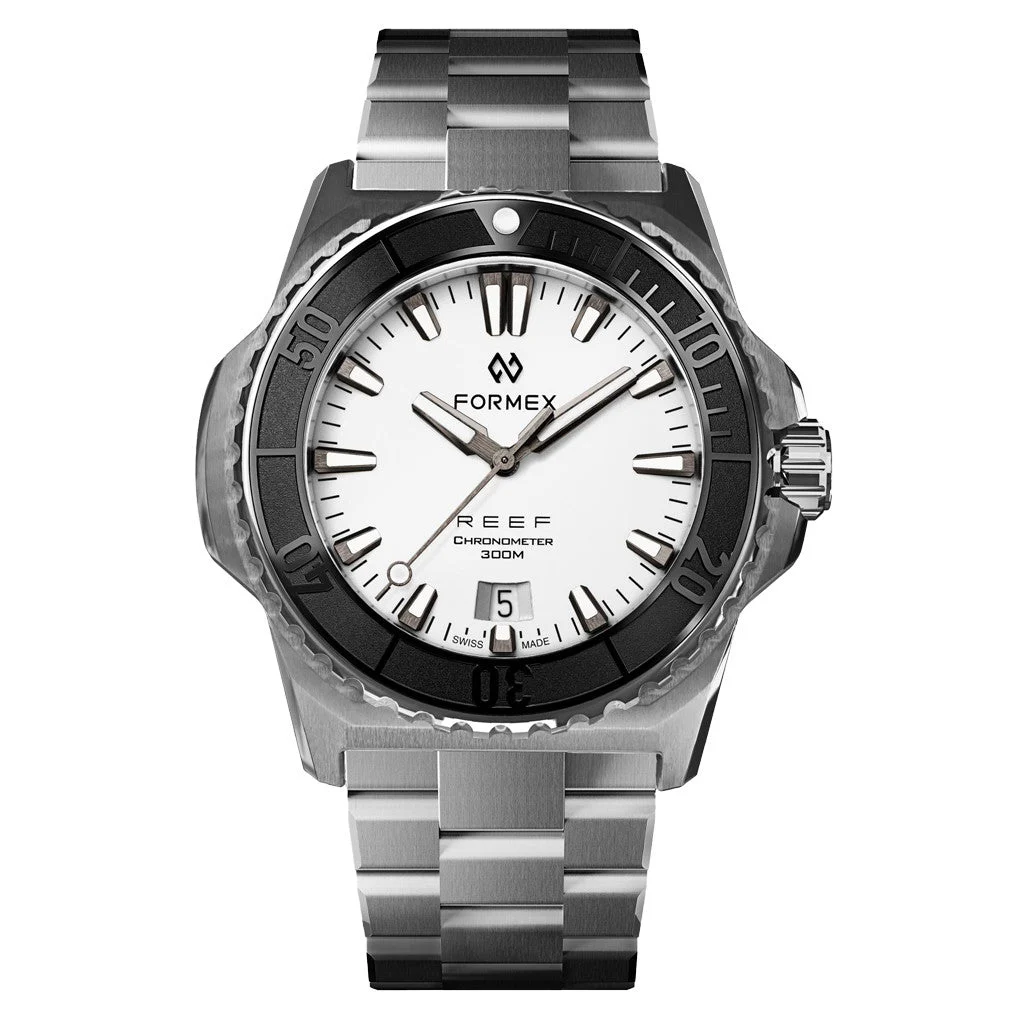 Formex Baby REEF 39.5mm Swiss Automatic Chronometer Dive Watch with Brilliant White Dial #2201-1-6312-100 39.5 mm kol saati