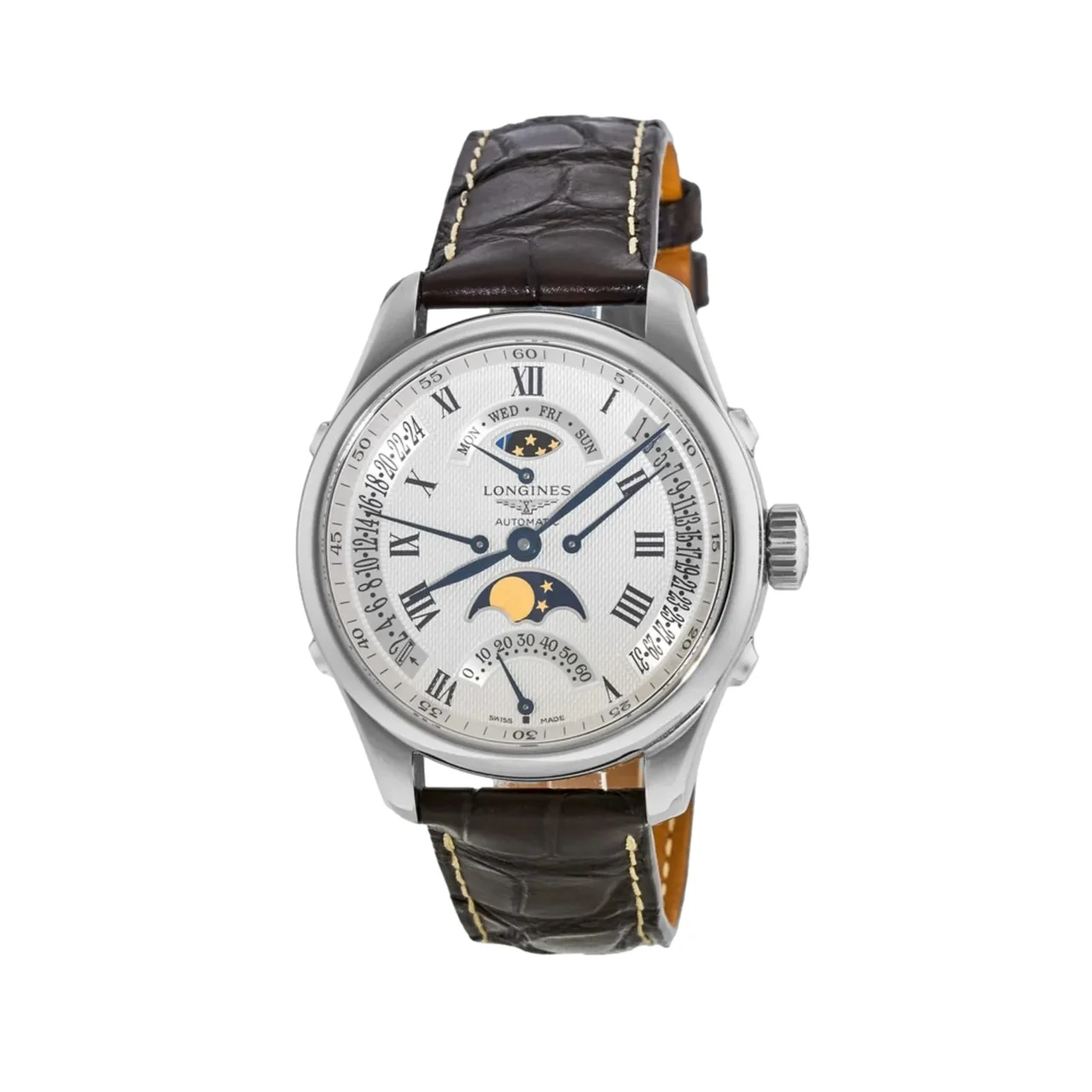 Longines Master Collection Chrono Moonphase 41mm - White on Leather Strap L27384713 41 mm kol saati