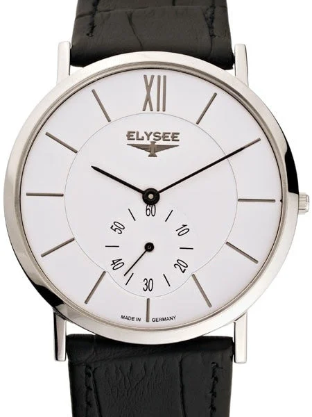 Elysee Thin Quartz Dress Watch with Silver Dial and Small Seconds #80480 42 mm kol saati