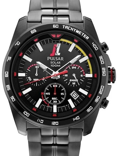 Pulsar Joey Logano Special Edition Solar Powered Chronograph Watch with 24-Hour Sub-Dial #PZ5055 45 mm kol saati