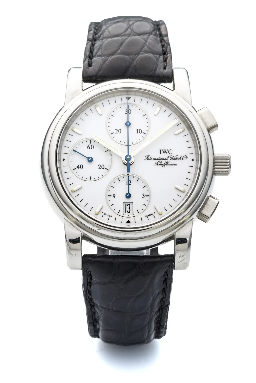 IWC IWC, REF. 3703, AMALFI CHRONOGRAPH, PLATINUM A rare and unusual, self-winding platinum chronograph wristwatch with date. kol saati