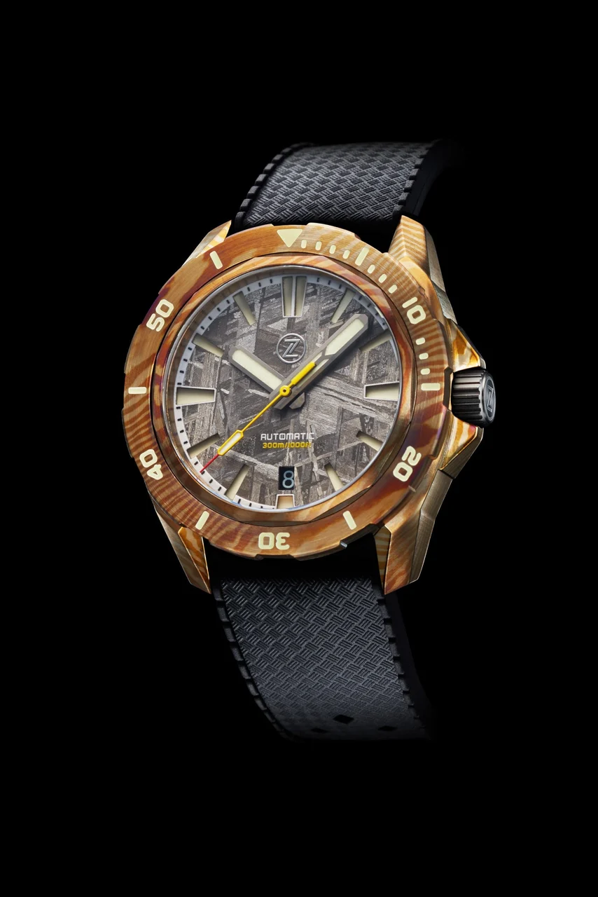 Zelos Swordfish Yellow Ti-Damascus Meteorite 42 mm kol saati