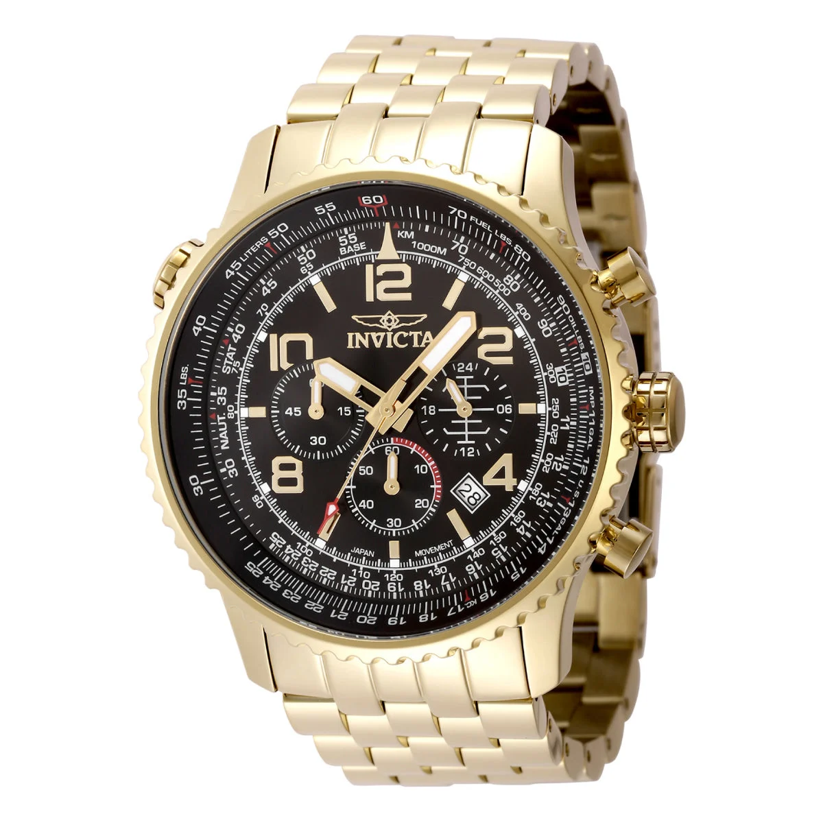 Invicta Aviator Vorticity Watch - 49.5mm, Gold (49082) 49.5 mm kol saati