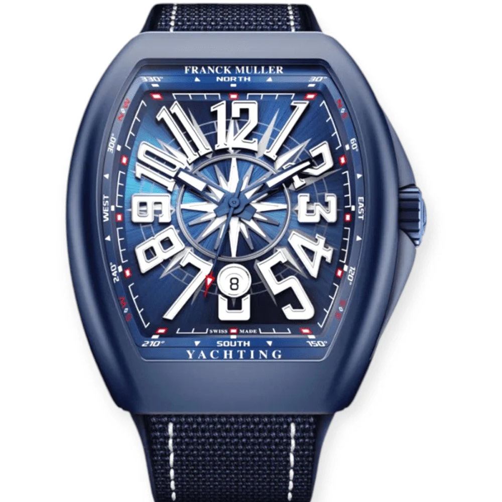 Franck Muller Vanguard Yachting Ceramic Blue Ceram Pre-Owned Franck Muller Vanguard Yachting Ceramic Blue Ceram 45 mm kol saati