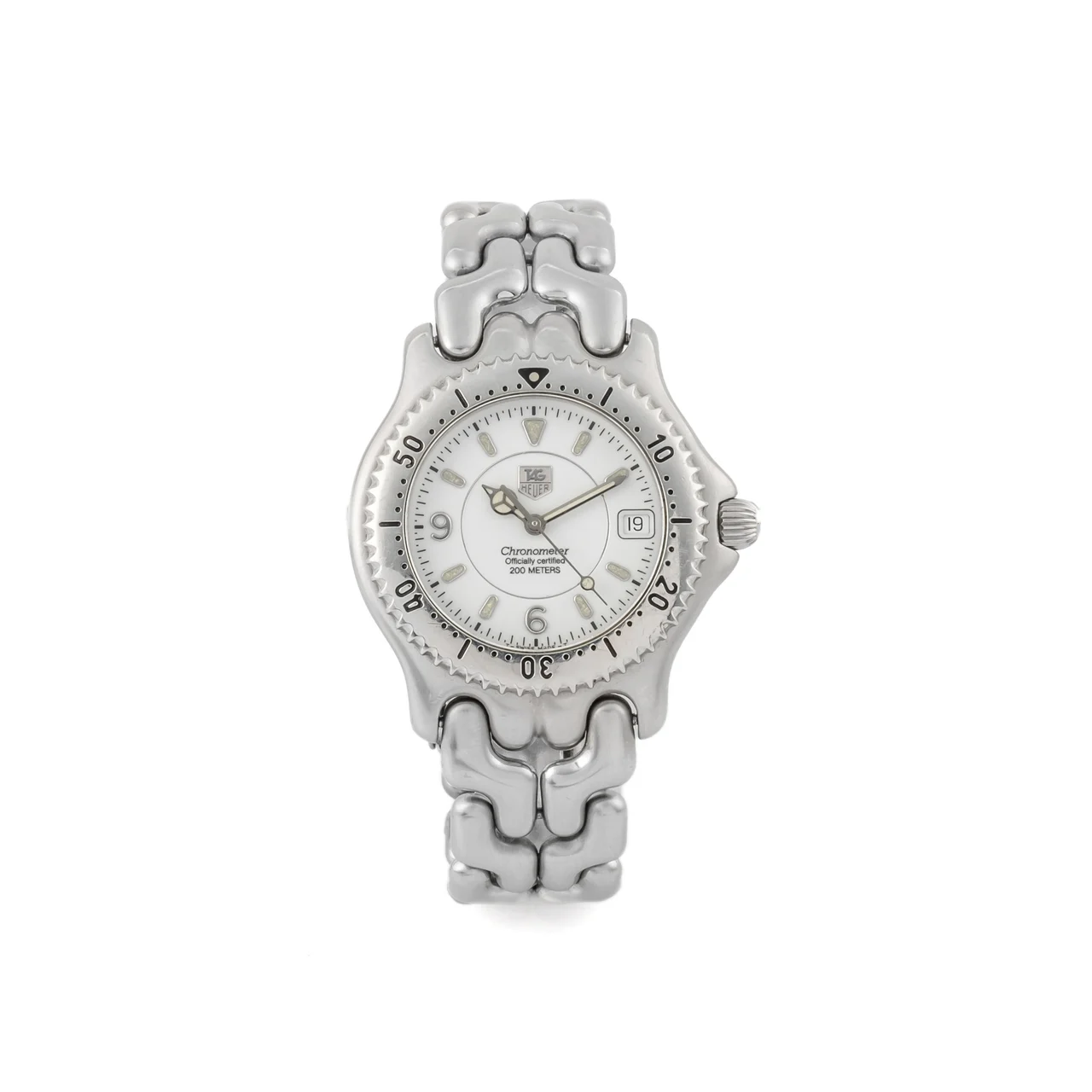 Tag Heuer TAG-Heuer Ref. WG5 113-P0, self-winding, centre-seconds, date, white dial; “Chronometer”; stainless steel kol saati
