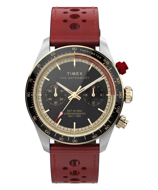 Timex Waterbury Heritage Chronograph 39mm Leather Strap Watch TW2Y93400 kol saati