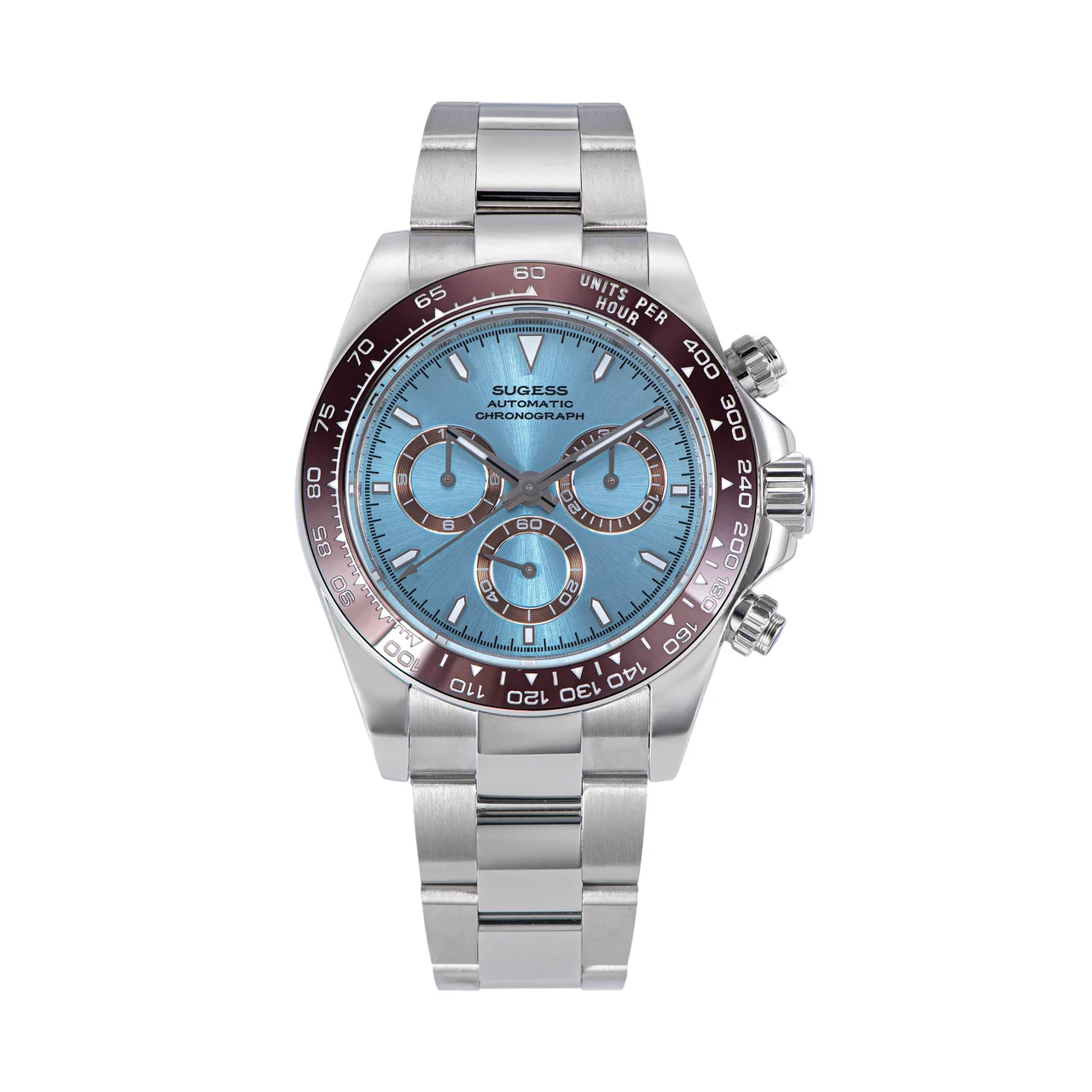 Sugess Automatic Chronograph S418-2.006 Ice Blue Dial Ceramic Bezel 39 mm kol saati