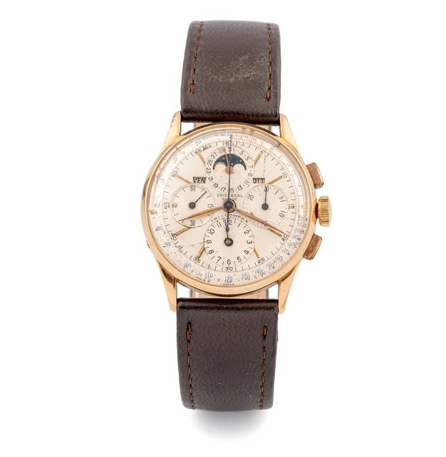 Universal Ref. 12266, Tri-Compax; 18K yellow gold kol saati