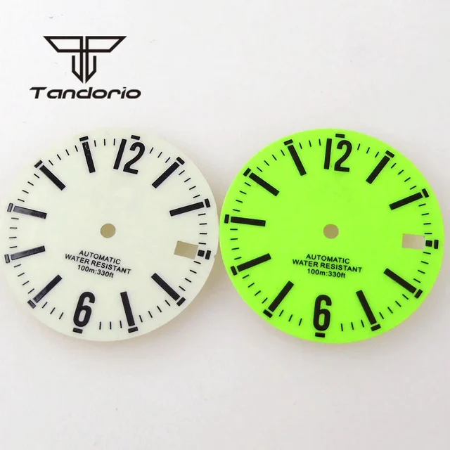 Tandorio full lume dial 29mm Green/White Automatic Watch Dial Date Window Full Luminous Fa