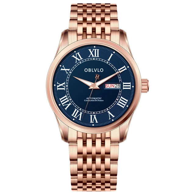 OBLVLO Gold Steel Strap,Blue Dial GC-SIM GC Series,41mm,Rose Gold Steel Strap,Blue Dial GC