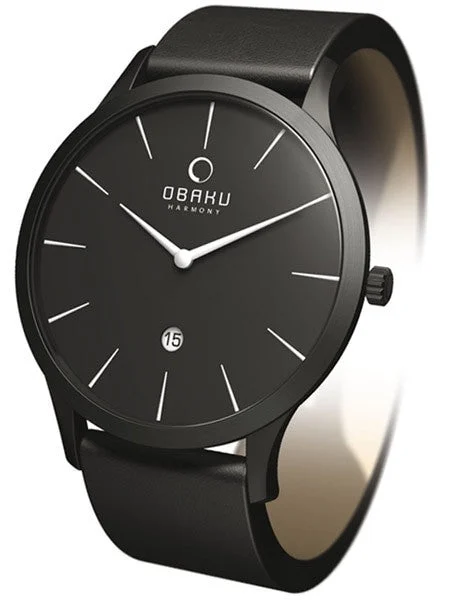 Obaku Harmony Black Titanium Coated Steel Quartz Dress Watch #V112GBBRB 40 mm kol saati