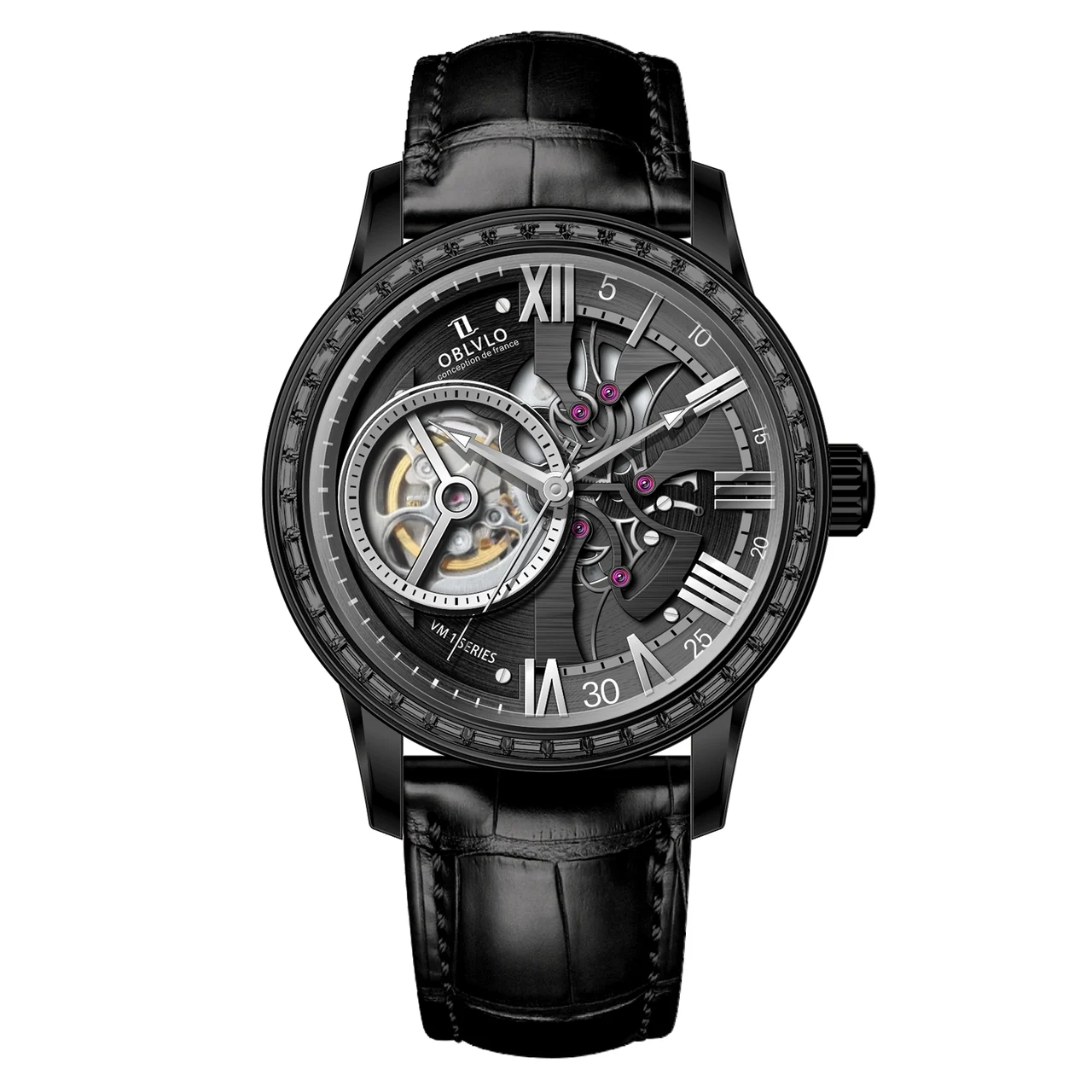 OBLVLO Leather Strap ,Black Dial VM-Q-D-BBBL VM Series,42mm,Black Leather Strap ,Black Dial VM-Q-D-BBBL 42 mm kol saati