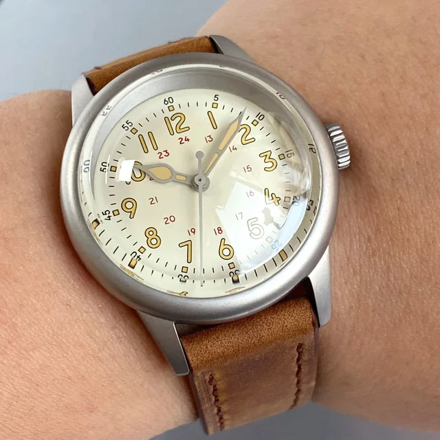 Tandorio Military Watch TD135B 20Bar NH35 Cream Dial Bouble Bow Sapphire 14:173#cream dial