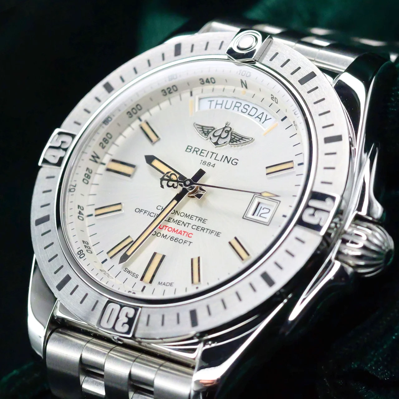 Breitling Galactic Silver Dial Stainless Steel 44mm MINT CON 44 mm kol saati