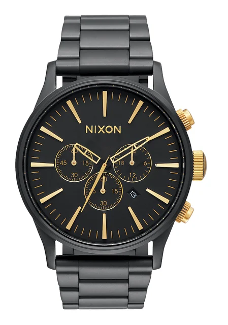 Nixon US Sentry Chrono - Matte Black / Gold A1390-1041-00 kol saati