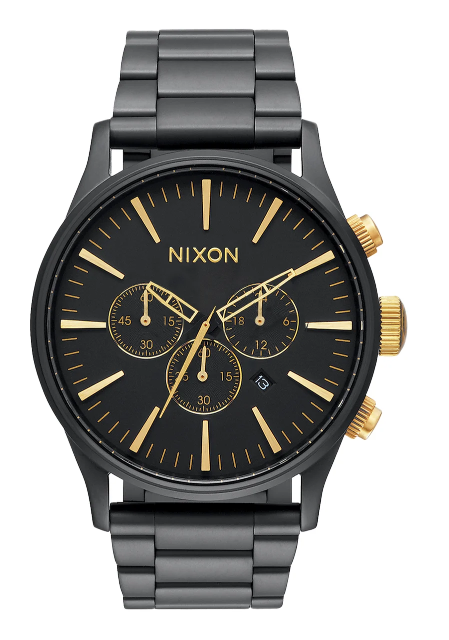 Nixon US Sentry Chrono - Matte Black / Gold A1390-1041-00 42 mm kol saati