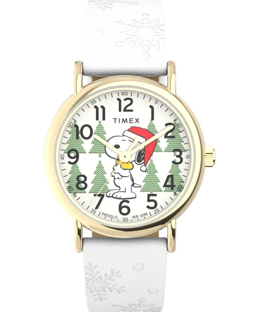 Timex Peanuts® x Weekender Holiday 38mm Leather Strap Watch TW2W24100 kol saati