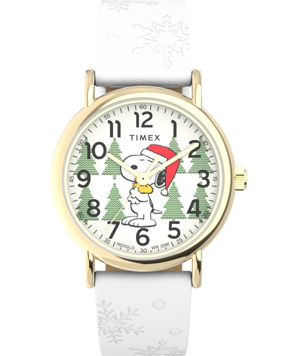 Timex Peanuts® x Weekender Holiday 38mm Leather Strap Watch TW2W24100 38 mm kol saati