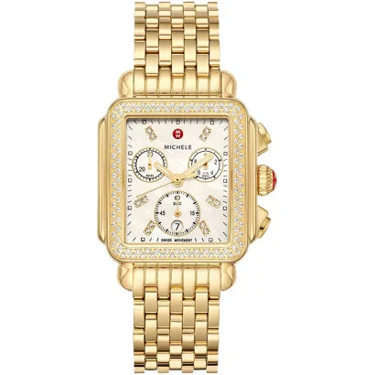 Michele Watches Michele Deco 18k Gold Diamond Watch MWW06A000777 kol saati