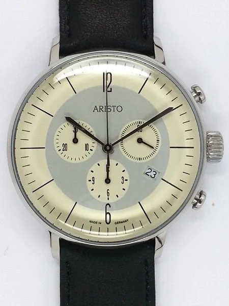 Aristo Bauhaus Swiss Quartz Chronograph Watch with 12-Hr Totalizer #4H177 42 mm kol saati