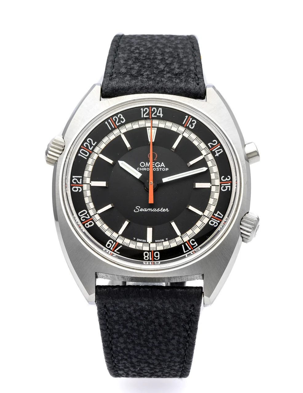 OMEGA Ref. 145.008, diver’s, chronograph with instantaneous return to zero, black dial; “Chronostop” “Seamaster”; stainless steel kol saati