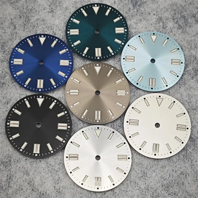 Tandorio Watch Dial Sunray Texture Dial Double Strips Nails Green Luminous Watch Faces for