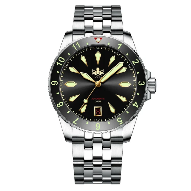 Phoibos Voyager Automatic Dive Watch with Black Gilt Dial #PY035C kol saati