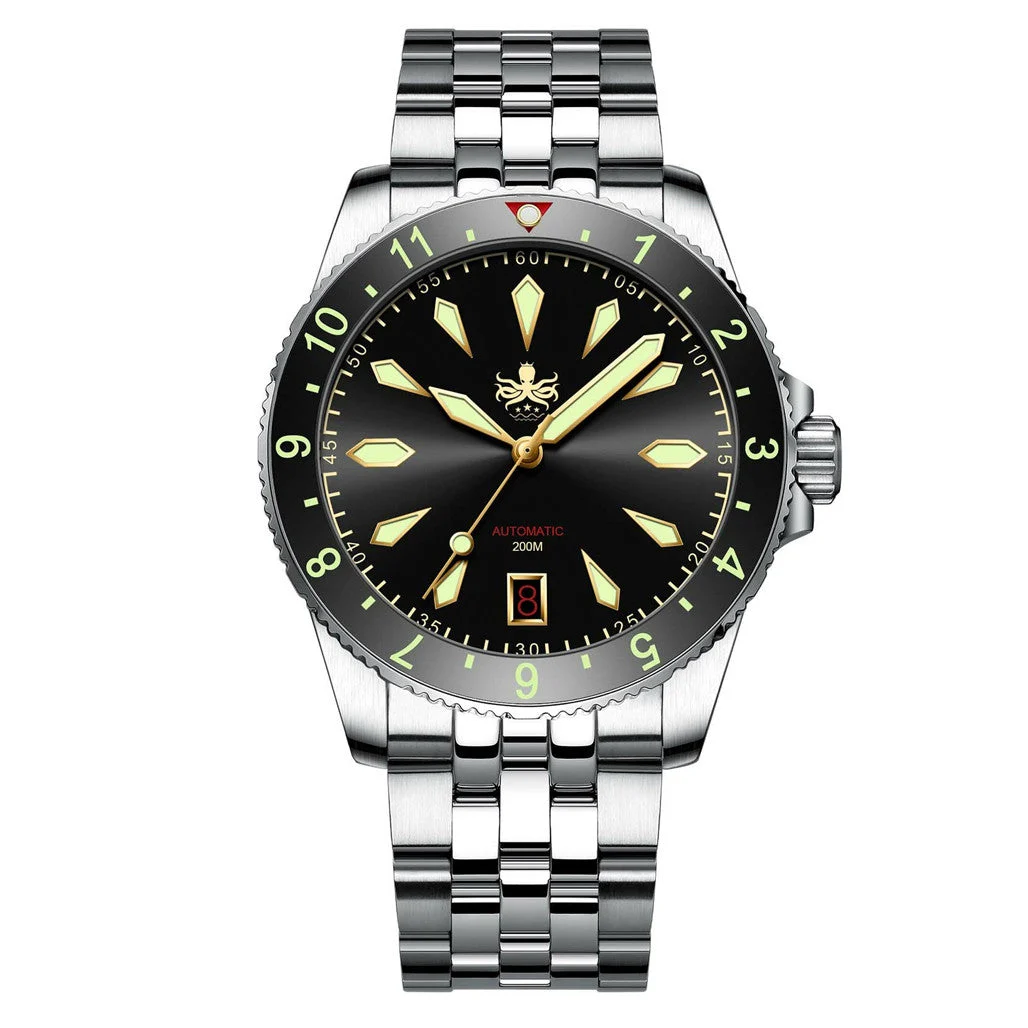 Phoibos Voyager Automatic Dive Watch with Black Gilt Dial #PY035C 45 mm kol saati