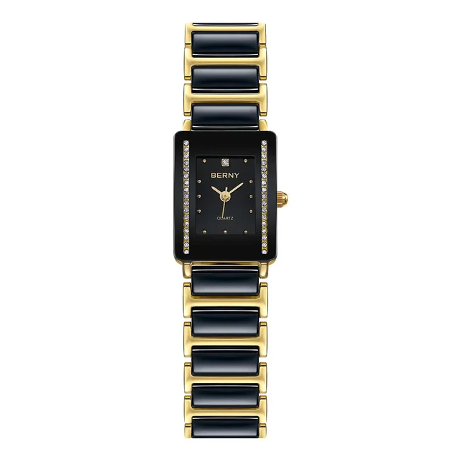 BERNY Women Quartz Ceramic Gold Watch-2010L kol saati