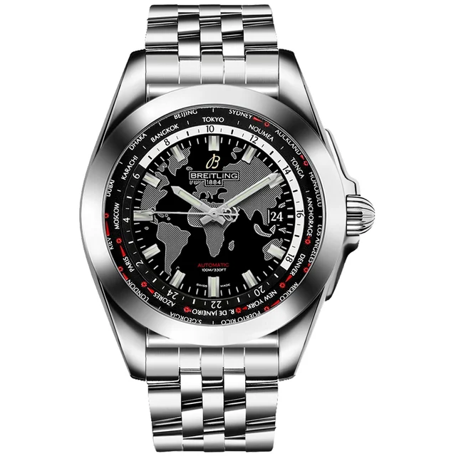 Breitling Galactic Unitime WB3510U4 44MM Stainless Steel Bla kol saati