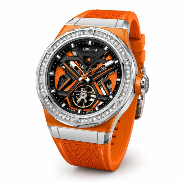 Invicta Objet D Art Diamond Automatic Watch - 45mm, Orange with Interchangeable Strap (701