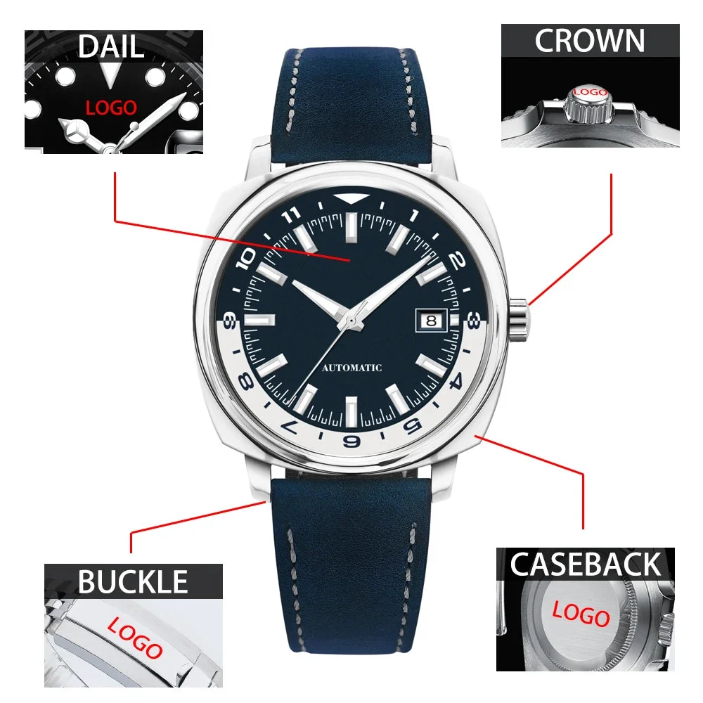 Tandorio Dress watch Corgeut 6018 glass back 42 MM NH35 Automatic Sapphire crystal 10ATM 14:350853#greenish white;5:57000035 42.2 mm kol saati