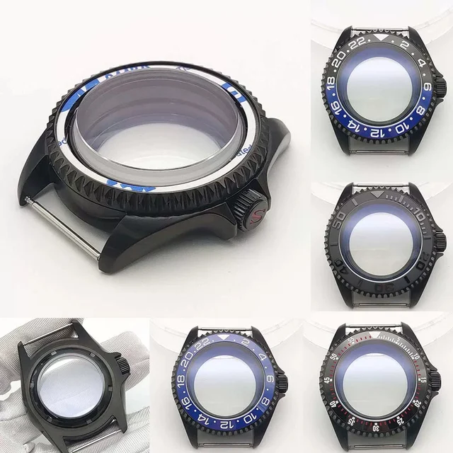 Tandorio Pvd Black Submariner Watch case Diver Mod Accessary Double Domed sapphire for NH3