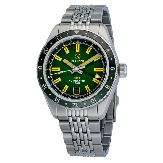 Islander Port Jefferson GMT Skin Diver Automatic Watch with Green Dial #ISL-247 kol saati