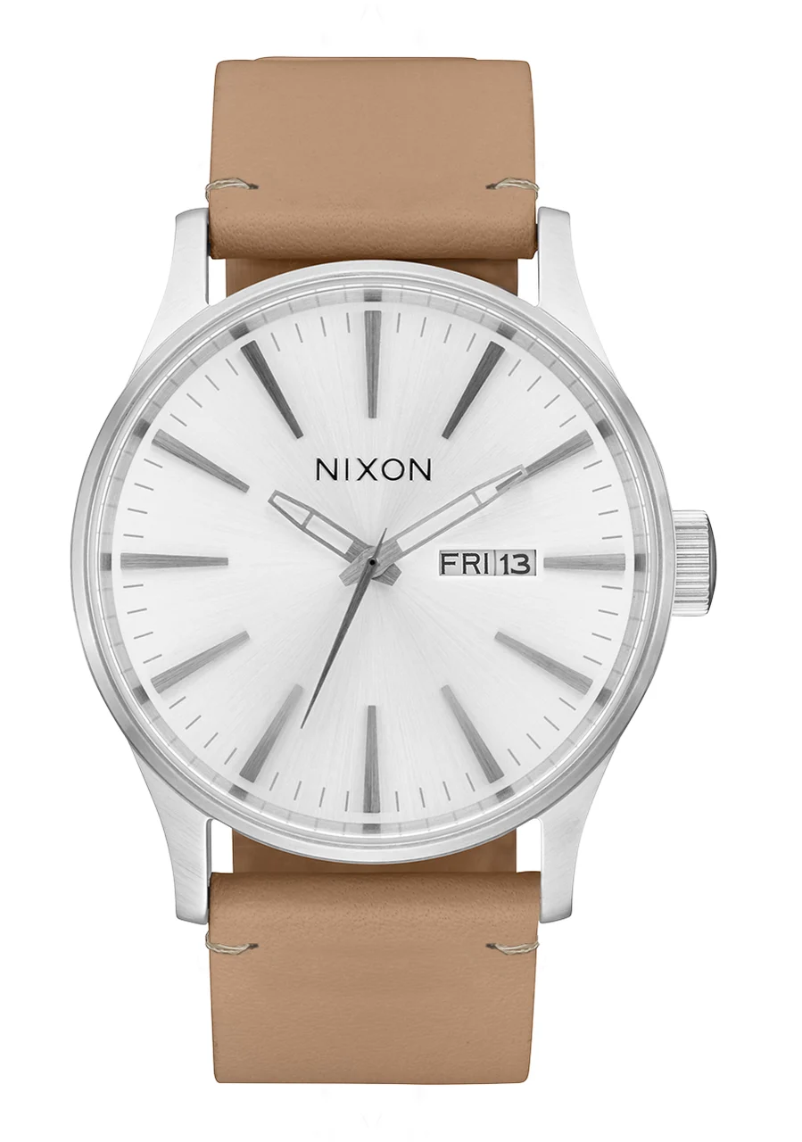 Nixon US Sentry Leather - All Silver / Tan A105-5095-00 42 mm kol saati