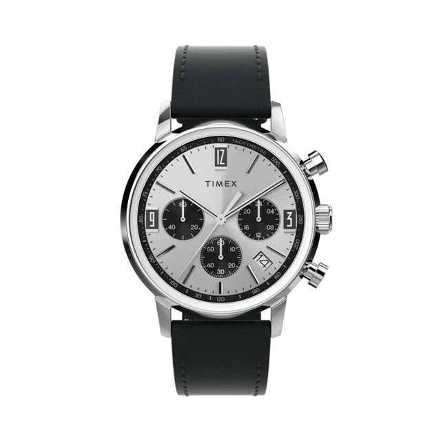 Timex Marlin® Chronograph Tachymeter 40mm - Silver on Leather Strap TW2W10300VQ kol saati