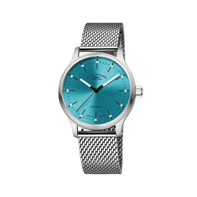 Muhle Glashutte Panova 40mm - Turquoise on Stainless Steel Milanaise Bracelet M1-40-79-MB-