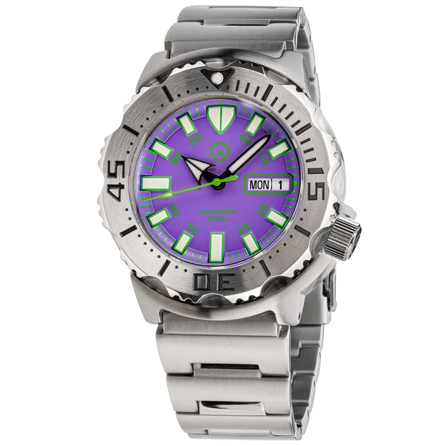 Islander Purple Dial Automatic Dive Watch with AR Double Dome Sapphire Crystal, and 120-cl