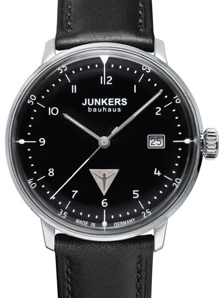 Junkers Bauhaus Swiss Quartz Watch with Domed Hesalite Crystal #6046-2 40 mm kol saati