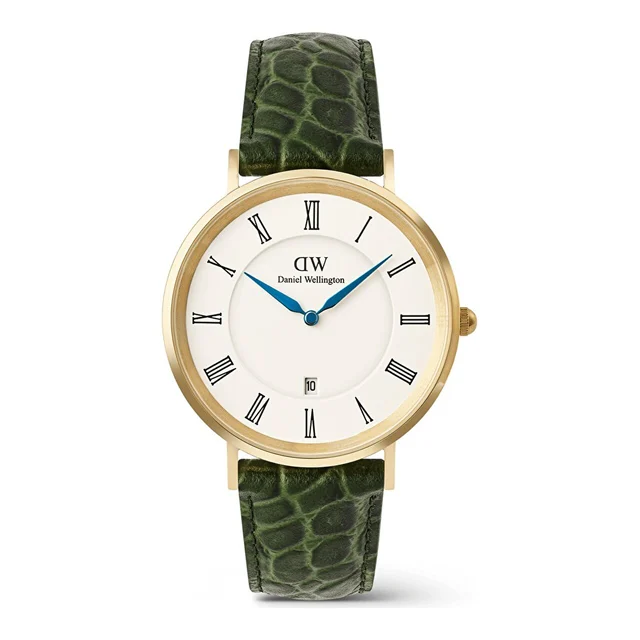 DANIEL WELLINGTON Classic Roman Numerals Date Dark Green Croc Belly G DW00600917 kol saati