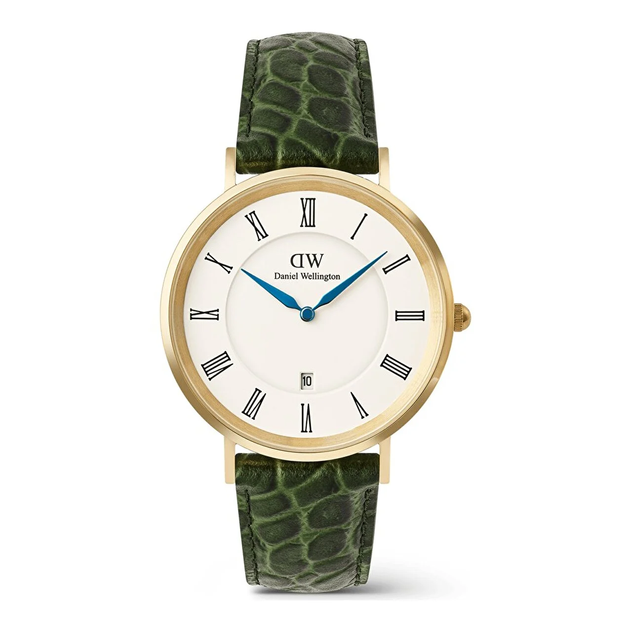 DANIEL WELLINGTON Classic Roman Numerals Date Dark Green Croc Belly G DW00600917 40 mm kol saati